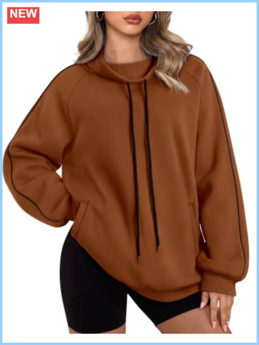 Mock Neck Sweatshirt Long Sleeve Tops with Pockets Cotton Blend